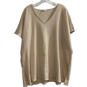 Olivia Grey‎ Women's 2XL Beige V-Neck Dolman Sleeve Blouse Top Casual